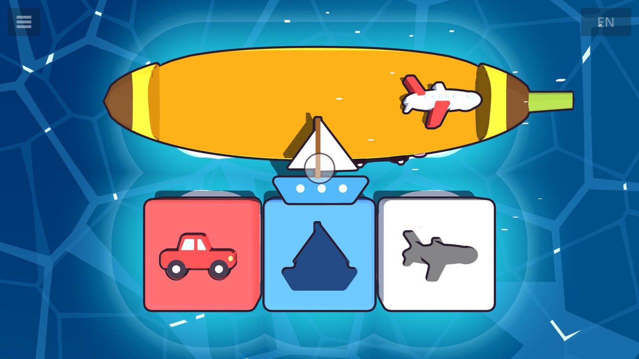 A car in its hole, a sailboat on its way to the boat-shaped hole, and an airplane waiting
