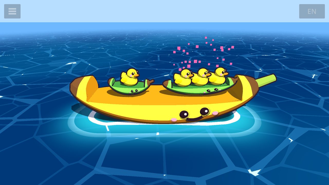 A boat with one duck beside a boat with three ducks, with sparkles over the three just picked