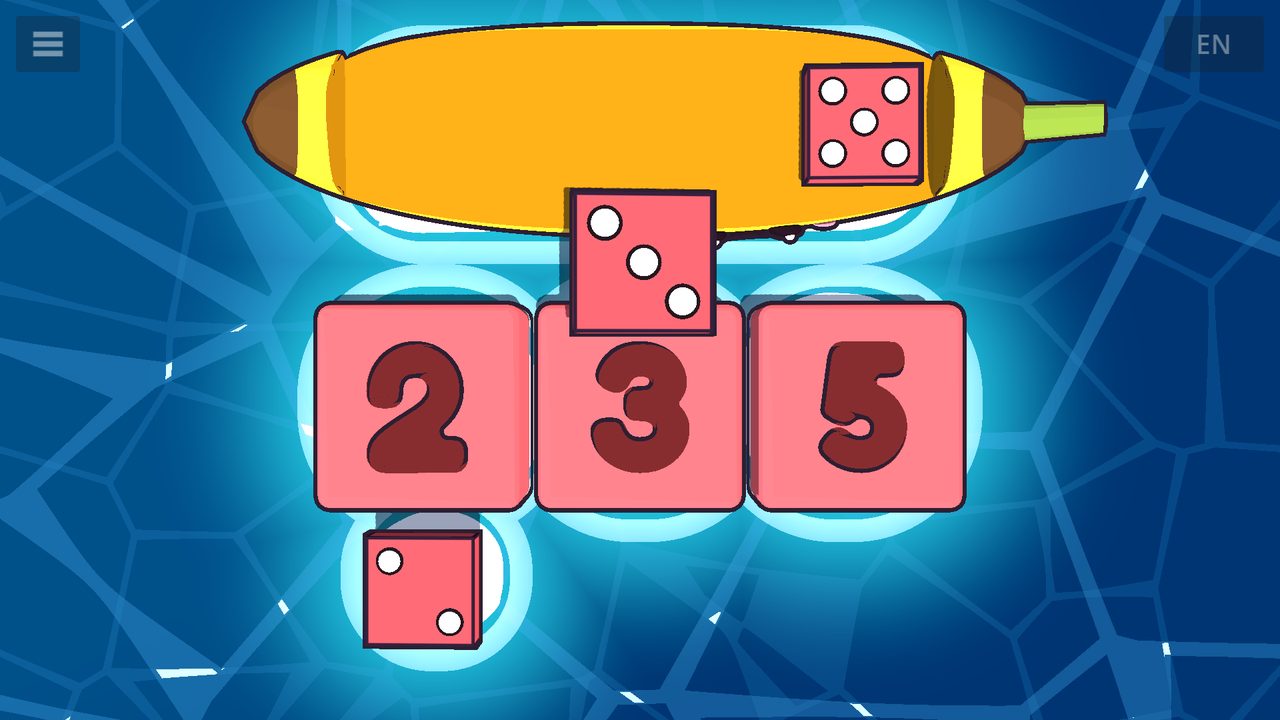 A two-dot tile docked at the number 2 and a three-dot tile heading for the 3