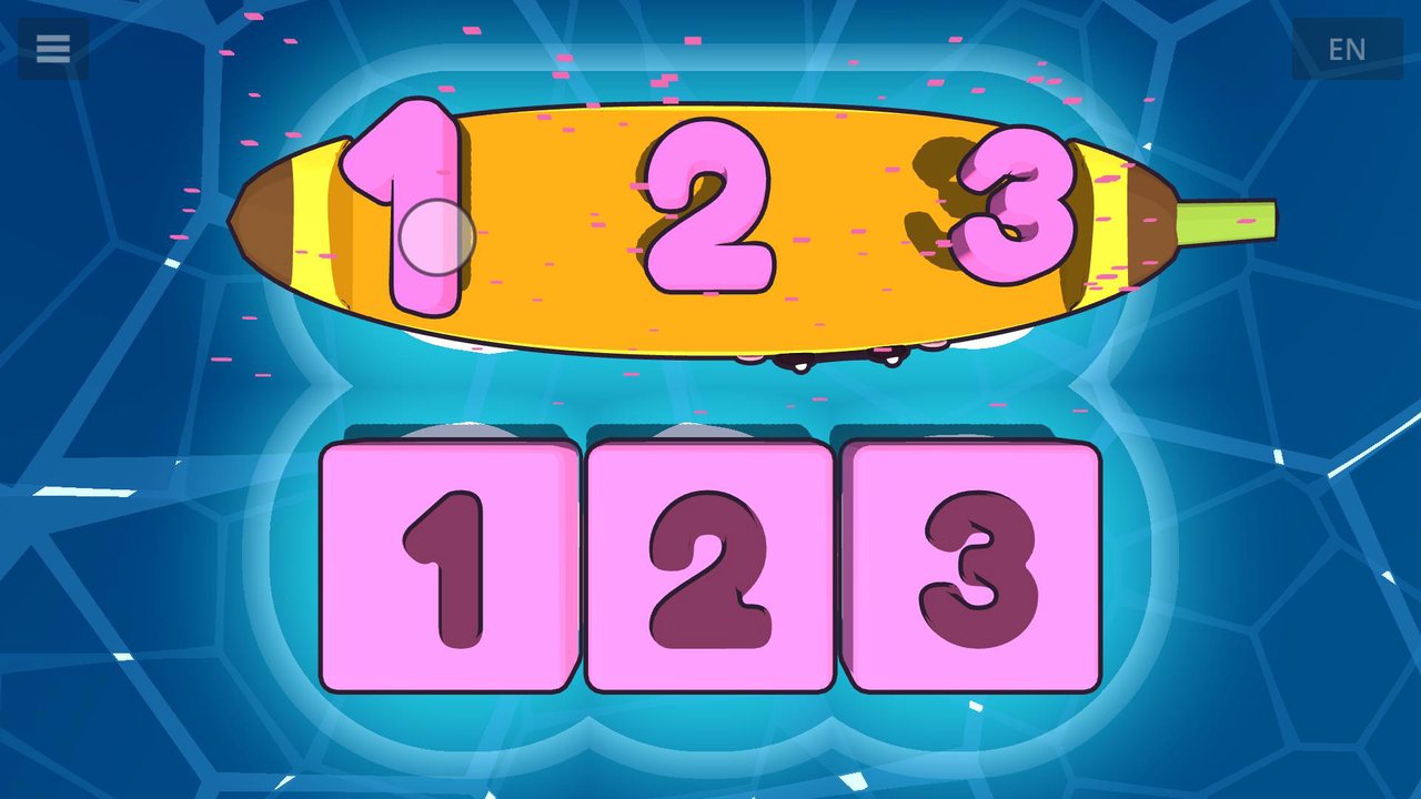 Pink numbers 1, 2 and 3 on the banana boat above number-shaped holes